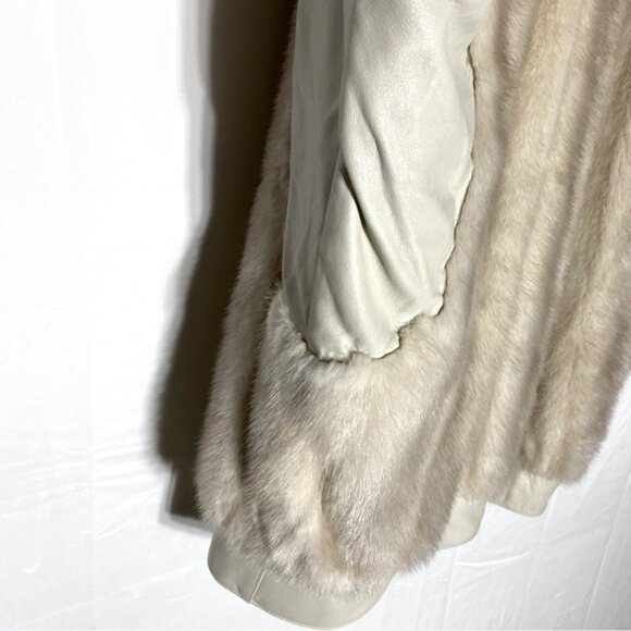 Vintage Oversized Beige Leather Tan Fur zip Front Jacket Coat XXL - Picture 8 of 16